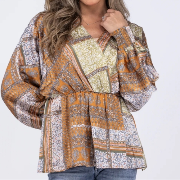 Heyson Take The Risk Women's Peplum Long Kimono Sleeve Top - Picture 1 of 3